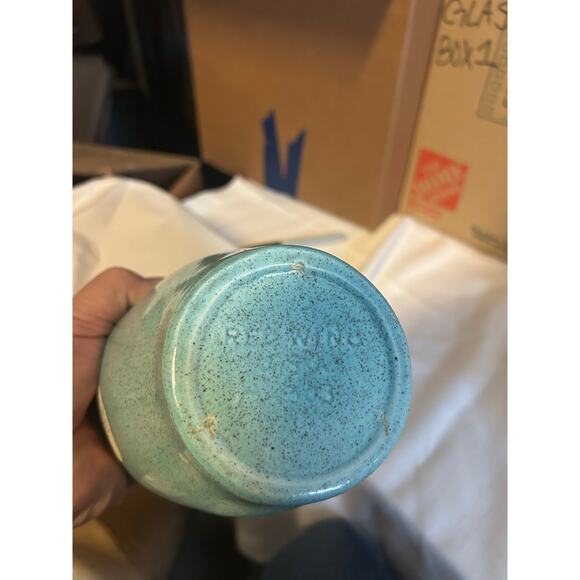 Vintage Red Wing free form turquoise vase 1950’s 10.25” Mid century planter - Picture 5 of 5